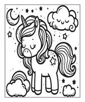 unicorn with cloud coloring page for kids vector