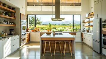 Spacious and Bright Modern Farmhouse Kitchen with Panoramic Countryside View photo