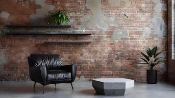 Stylishly Furnished Modern Loft with Exposed Brick Walls and Sleek Furnishings photo