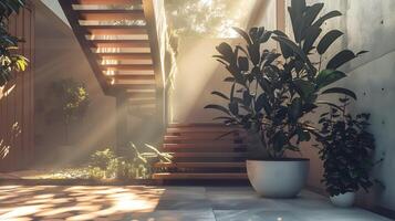 Sunlit Staircase Sanctuary A Tranquil Architectural Haven for Peaceful Respite and Mindful Reflection photo