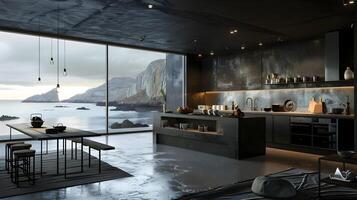 Sleek and Sophisticated Kitchen with Breathtaking Ocean Panorama photo