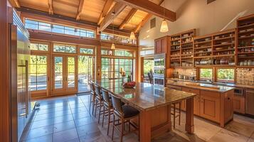 Spacious and Bright Contemporary Kitchen with Wooden Accents and Natural Ambiance in a Cozy Residential Home photo
