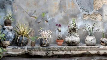 Thoughtfully Curated Succulent and Foliage Display in Earthy Tones photo