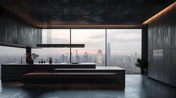 Luxurious Penthouse Apartment Overlooking the Dazzling City Skyline at Nightfall photo
