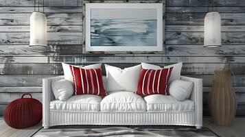 Serene and Cozy Rustic-Inspired Living Room with Plush Sofa and Neutral Decor Accents photo
