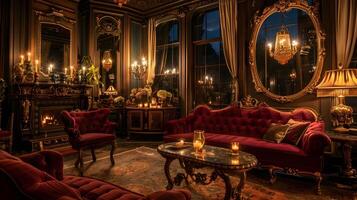 Ornate and Majestic Aristocratic Mansion Interior with Lavish Furnishings and Decor photo