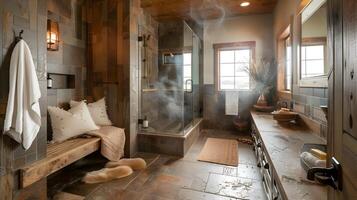 Rustic and Serene Bathroom Oasis Offering a Luxurious Retreat for Relaxation and Self-Care photo
