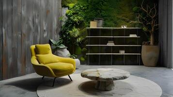 Elegant Minimalist Living Space Seamlessly Blending Indoor and Outdoor Elements for a Tranquil, Nature-Inspired Retreat photo