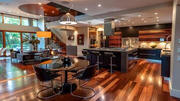 Expansive Open Concept Kitchen and Living Room Showcasing Luxurious Modern Design photo