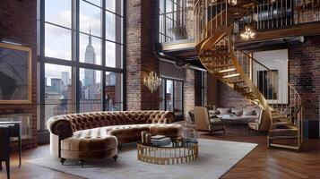 Lavish Loft Apartment with Panoramic City Skyline View and Modern Industrial Decor photo