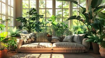 Lush Indoor Oasis A Tranquil Retreat Surrounded by Thriving Greenery and Natural Light photo