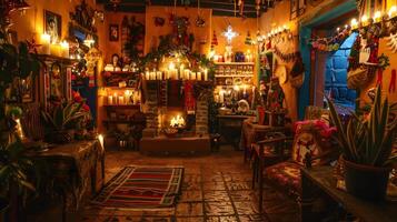 Enchanting Mystical Ambiance of an Eclectic and Cozy Bohemian Decor with Candles, Artifacts, and Vintage Accents photo