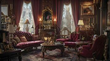 Grandeur and Elegance Embodied in a Lavish, Ornately Decorated Historical Mansion Interior photo