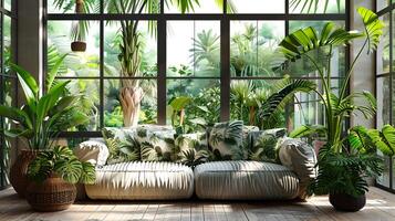 Lush Indoor Jungle Greenhouse with Cozy Seating Area Providing Serene Relaxation and Tranquil Respite photo