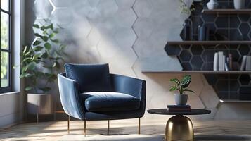 Elegant and Tranquil Minimalist Living Space with Plush Armchair and Complementary Decor photo