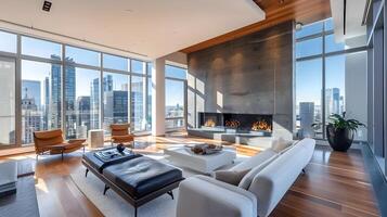 Luxurious Contemporary Living Room with Panoramic City View photo