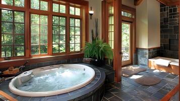 lujoso tipo spa baño oasis anidado en de la naturaleza sereno abrazo foto