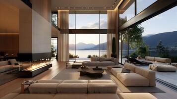 Luxurious Lakeside Villa with Panoramic Mountain Views and Open-Concept Living Space photo