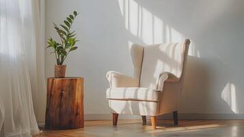 Cozy and Inviting Living Room with Natural Sunlight and Minimalist Furnishings photo