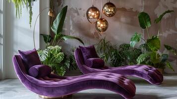 Luxurious Organic Curves and Opulent Greenery Adorn Intimate Living Sanctuary photo