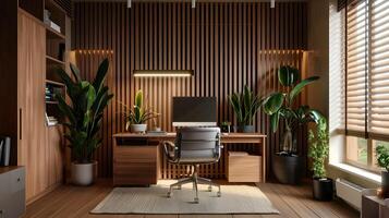 Stylish and Functional Home Office with Natural Touches for Productive Workflows photo