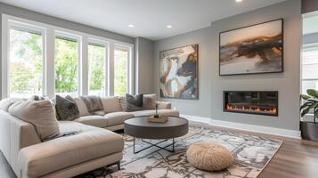 Refined and Harmonious Living Room Exuding Contemporary Elegance and Tranquil Ambiance photo