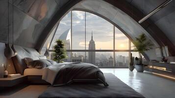 Majestic Skyline Oasis Luxurious Penthouse Bedroom with Breathtaking Urban Vistas photo