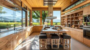 Cozy and Inviting Rustic Country Kitchen with Panoramic Nature View photo