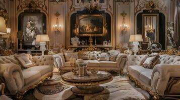 Lavishly Decorated Aristocratic Parlor in Opulent Palace Interior photo