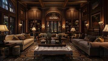 Grandiose Baronial Library Sanctuary Exuding Timeless Sophistication and Opulent Charm photo