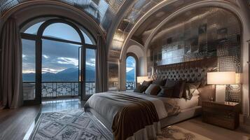 Luxurious Mountain Retreat Enchanting Bedroom with Panoramic Vistas photo