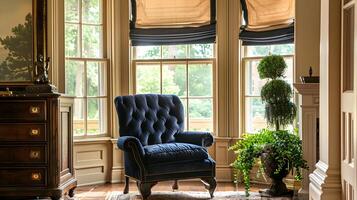 Elegant Tufted Armchair in Ornate Vintage Living Room Setting photo