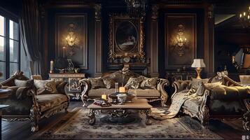 Lavish Baroque Mansion Interior with Ornate Furnishings and Decor photo