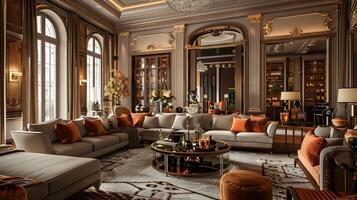 Opulent and Majestic Mansion Interior with Ornate Furnishings and Decor photo