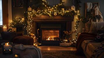 Cozy and Festive Living Room with Fireplace and Christmas in a Warm, Inviting Atmosphere photo