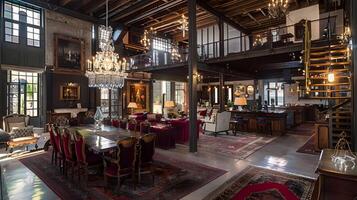 Ornate and Elegant Chandelier-Lit Interiors of a Stately Historic Mansion photo