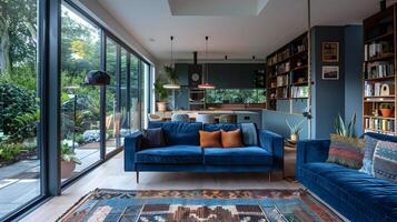 acogedor y atractivo vivo habitación con lozano jardín ver foto