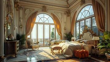 Grandiose Baroque-Inspired Mansion Interior Showcasing Opulent Architectural Splendor and Lavish Furnishings photo