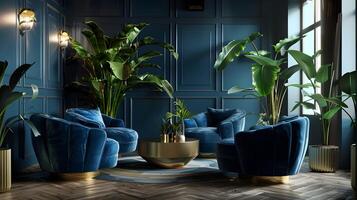 Luxurious Velvet Seating in a Lush, Moody Interior Design photo