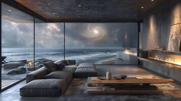 Galactic OasisA Cozy Futuristic Living Space Amid the Cosmic Wonders photo