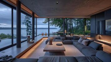 Expansive Lakeside Luxury A Serene Contemporary Retreat Immersed in Nature's Embrace photo