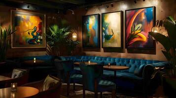 Vibrant Abstract Artwork Adorning Chic Lounge Interiors photo