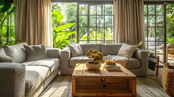 Tranquil Tropical Oasis A Cozy Living Room Embracing Nature's Embrace photo