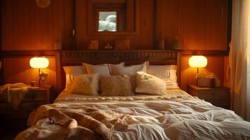 calentar y atractivo rústico dormitorio santuario para acogedor invierno respiro foto