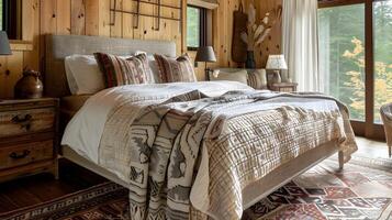 Cozy Rustic Retreat A Harmonious Cabin-Inspired Bedroom Design photo