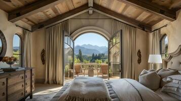 Luxurious Mountain Retreat Elegant Bedroom Overlooking Scenic Landscape photo