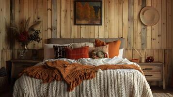 Cozy Rustic Cabin Bedroom Retreat Amidst Autumn's Embrace photo