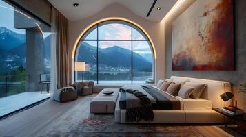 Luxurious Mountain Retreat with Panoramic Alpine Vistas and Elegant Contemporary Decor photo