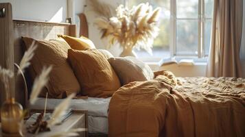 Cozy and Serene Bedroom Sanctuary Exuding Warmth and Tranquility photo