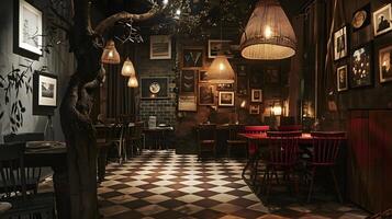 Cozy Rustic Ambiance in Intimate Vintage-Inspired Restaurant Interior photo